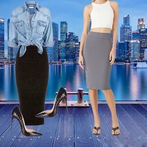 Body Slimming High Waisted Pencil Midi Skirts 2-pack Set NWT